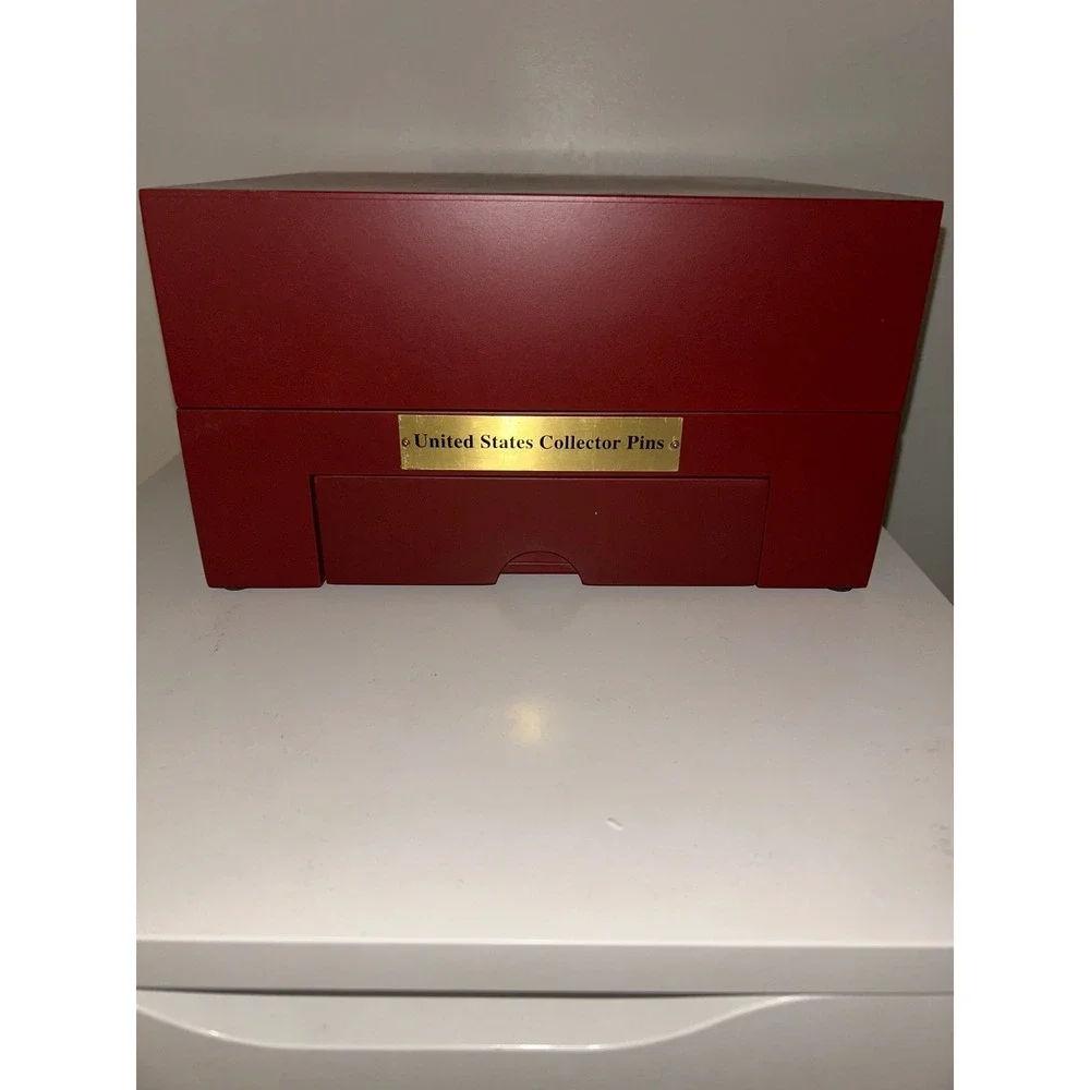 United States Collector Pins Wood Display Case Mahogany Velvet Lining Drawer